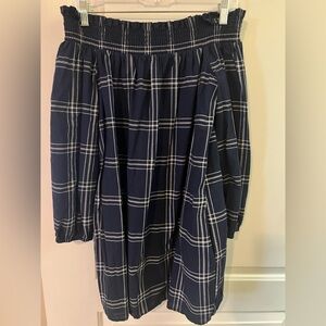 Abercrombie & Fitch Navy Plaid Off the Shoulder Dress